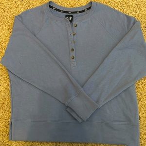 GAP Women's Henley French Terry Sweatshirt Blue